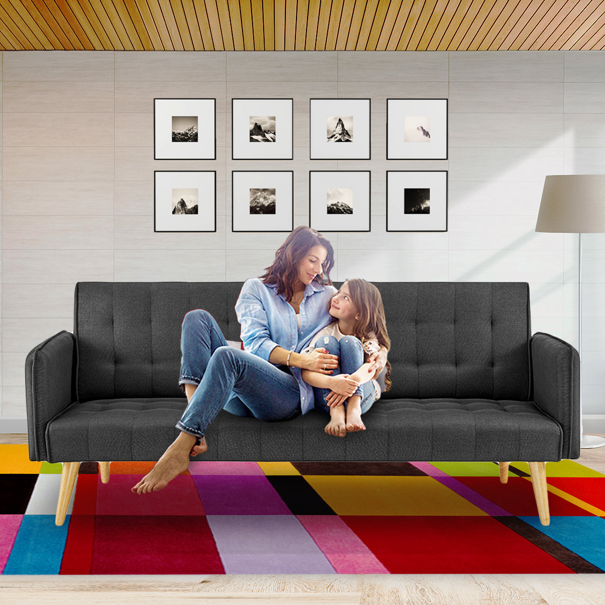 Sarantino 3 Seater Modular Linen Fabric Sofa Bed Couch - Black-Furniture &gt; Sofas-PEROZ Accessories