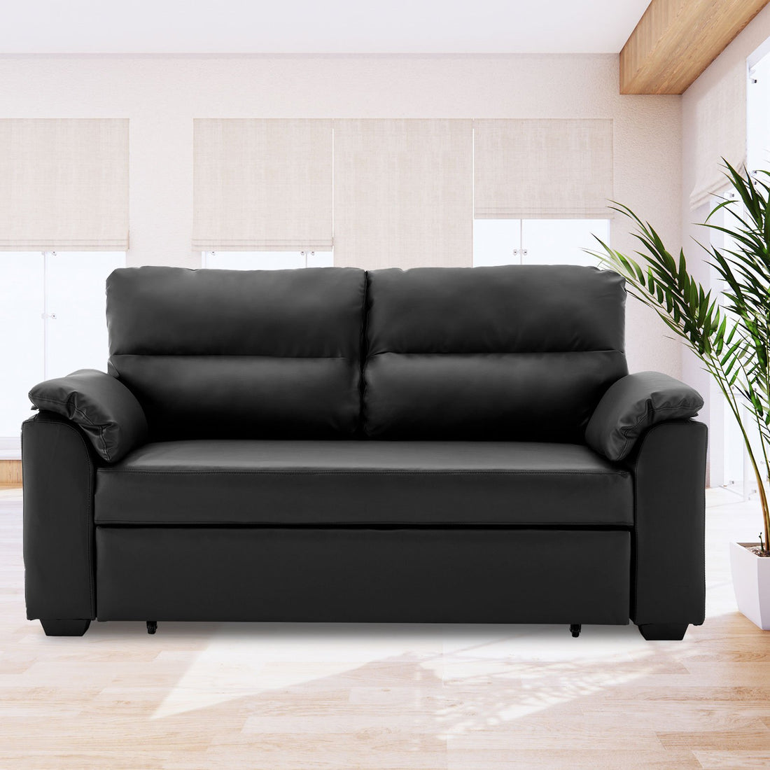 Sarantino Faux Leather Sofa Bed Couch Lounge - Black-Furniture &gt; Sofas-PEROZ Accessories