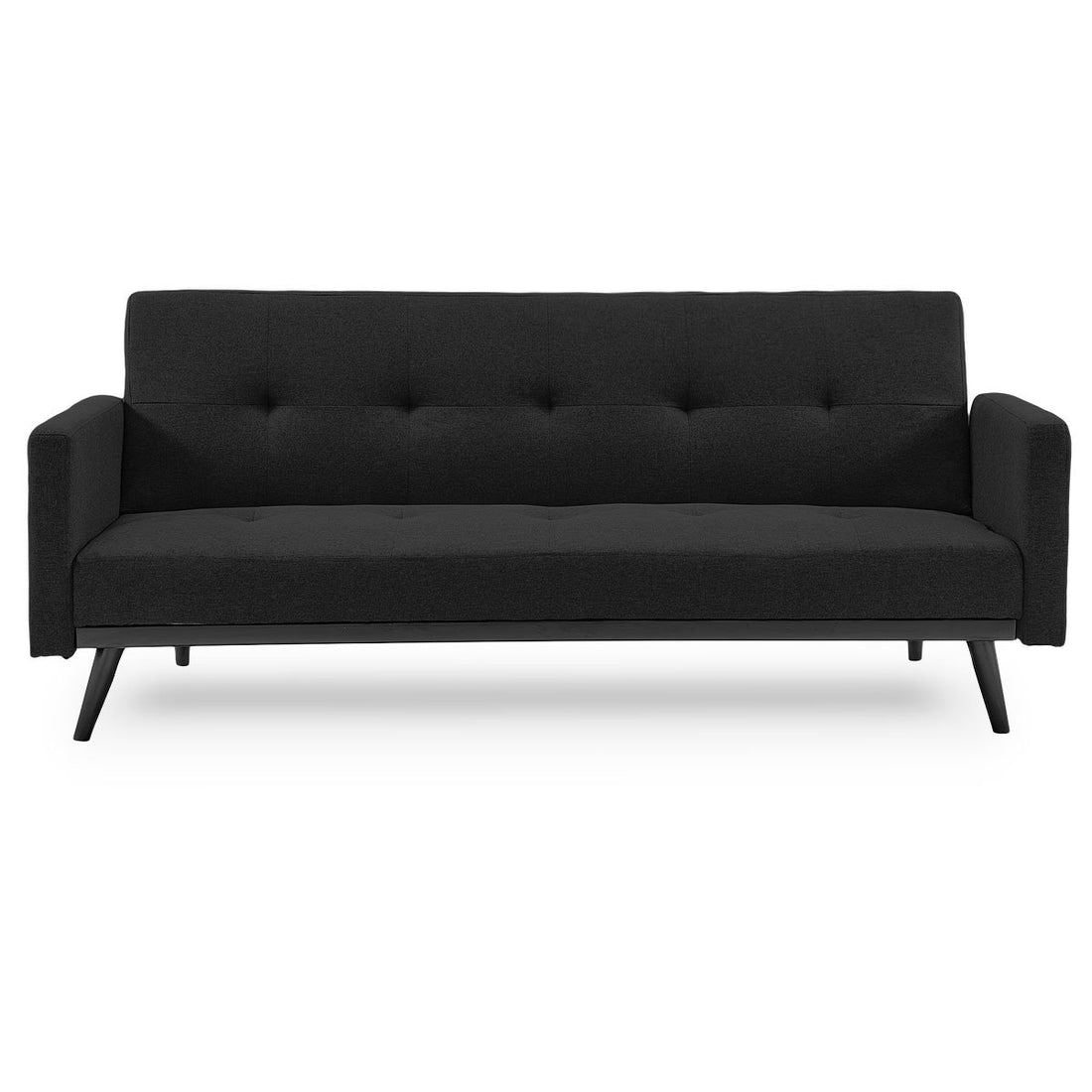 Sarantino Tufted Faux Linen 3-Seater Sofa Bed with Armrests - Black-Furniture &gt; Sofas-PEROZ Accessories