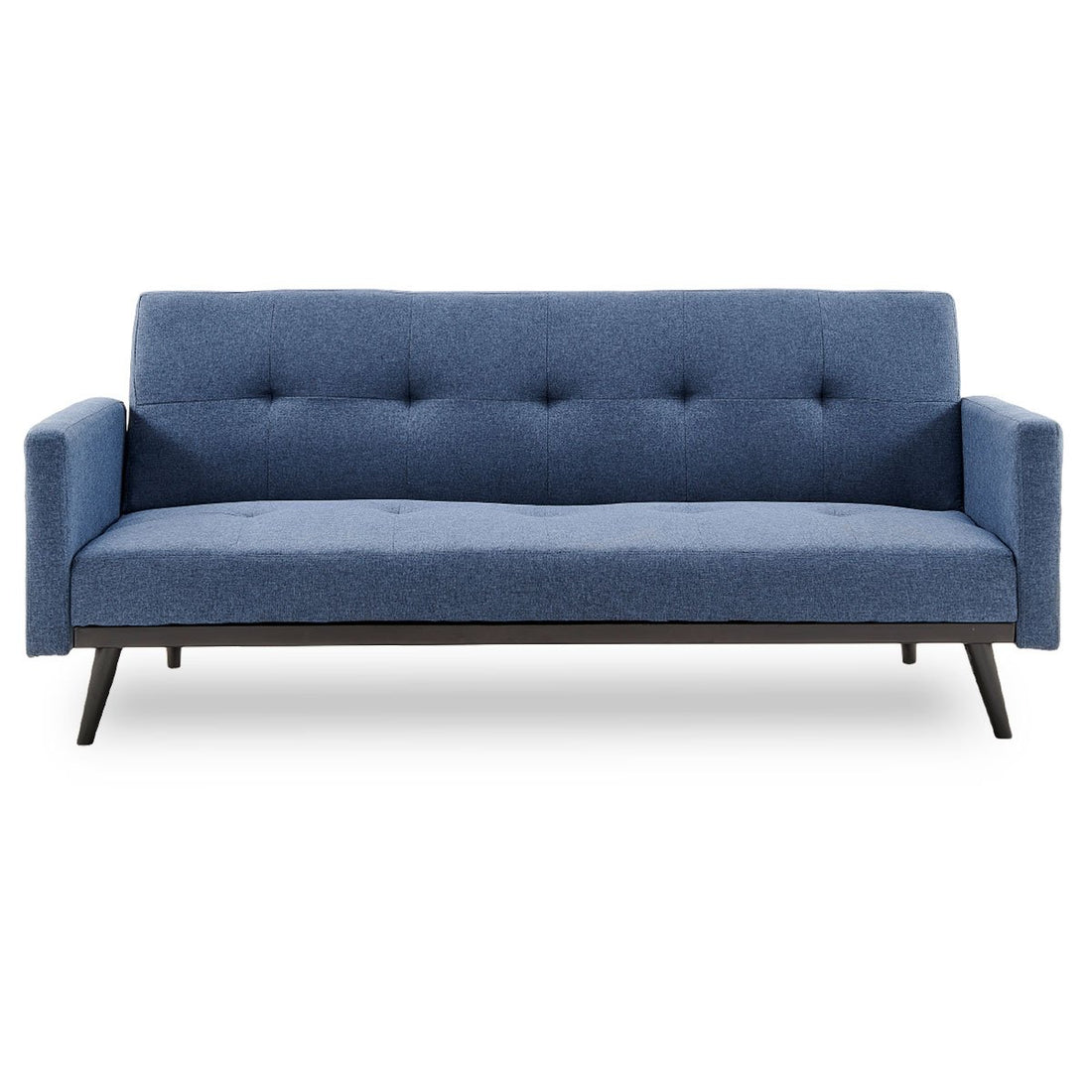 Sarantino Tufted Faux Linen 3-Seater Sofa Bed with Armrests - Blue-Furniture &gt; Sofas-PEROZ Accessories