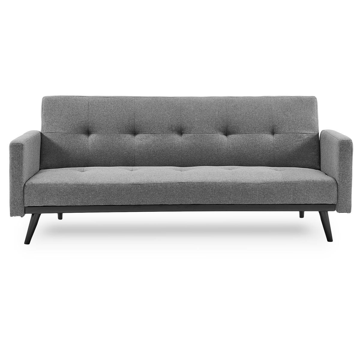 Sarantino Tufted Faux Linen 3-Seater Sofa Bed with Armrests - Light Grey-Furniture &gt; Sofas-PEROZ Accessories