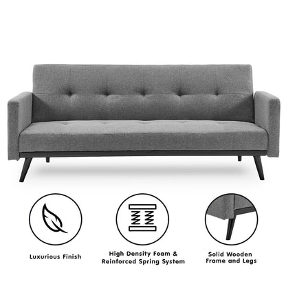 Sarantino Tufted Faux Linen 3-Seater Sofa Bed with Armrests - Light Grey-Furniture &gt; Sofas-PEROZ Accessories