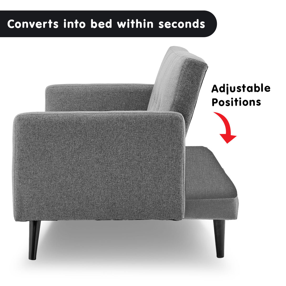 Sarantino Tufted Faux Linen 3-Seater Sofa Bed with Armrests - Light Grey-Furniture &gt; Sofas-PEROZ Accessories