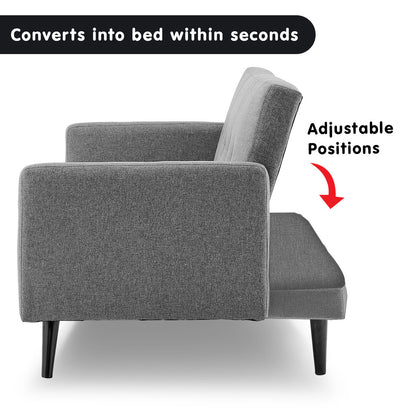 Sarantino Tufted Faux Linen 3-Seater Sofa Bed with Armrests - Light Grey-Furniture &gt; Sofas-PEROZ Accessories