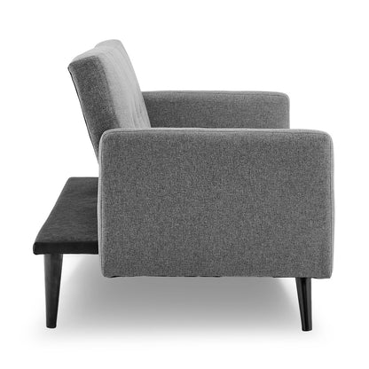 Sarantino Tufted Faux Linen 3-Seater Sofa Bed with Armrests - Light Grey-Furniture &gt; Sofas-PEROZ Accessories