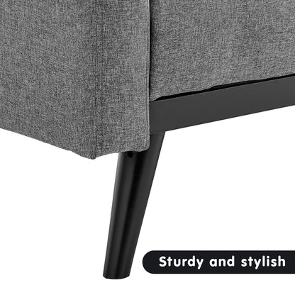 Sarantino Tufted Faux Linen 3-Seater Sofa Bed with Armrests - Light Grey-Furniture &gt; Sofas-PEROZ Accessories
