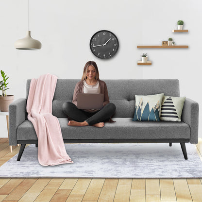 Sarantino Tufted Faux Linen 3-Seater Sofa Bed with Armrests - Light Grey-Furniture &gt; Sofas-PEROZ Accessories