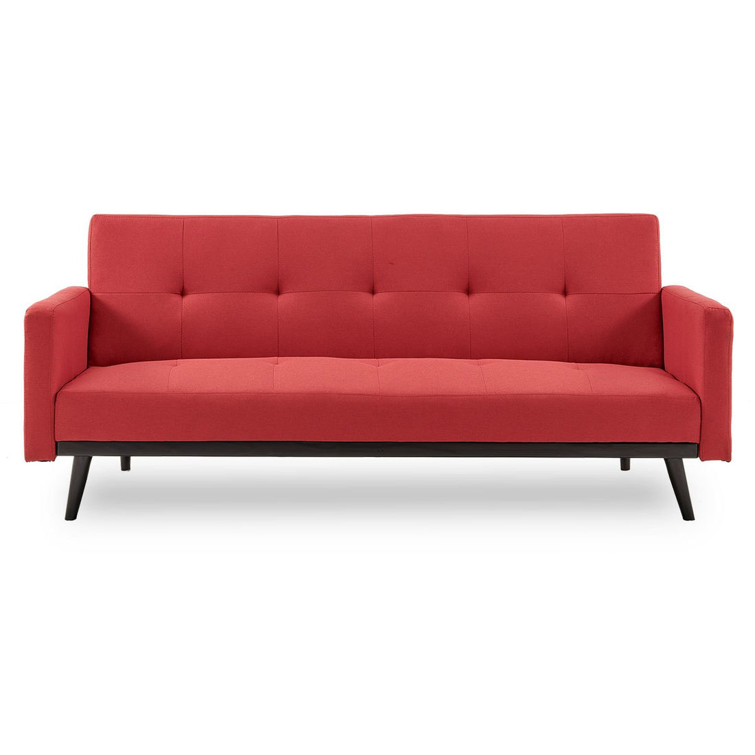 Sarantino Tufted Faux Linen 3-Seater Sofa Bed with Armrests - Red-Furniture &gt; Sofas-PEROZ Accessories