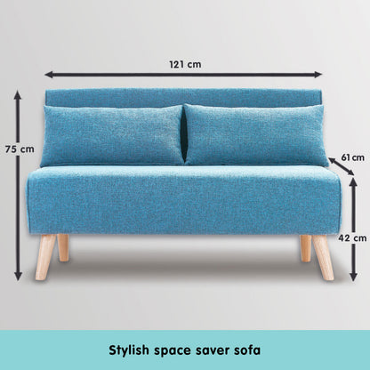 Sarantino Adjustable Corner Sofa 2-Seater Lounge Linen Bed Seat - Blue-Furniture &gt; Sofas-PEROZ Accessories