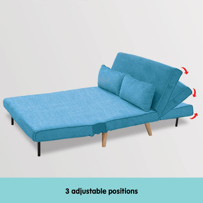Sarantino Adjustable Corner Sofa 2-Seater Lounge Linen Bed Seat - Blue-Furniture &gt; Sofas-PEROZ Accessories