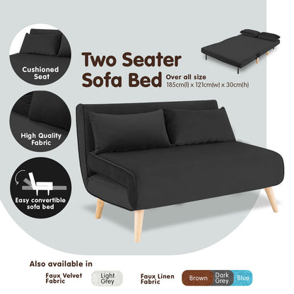 Sarantino 2-Seater Adjustable Sofa Bed Lounge Faux Velvet - Black-Furniture &gt; Sofas-PEROZ Accessories