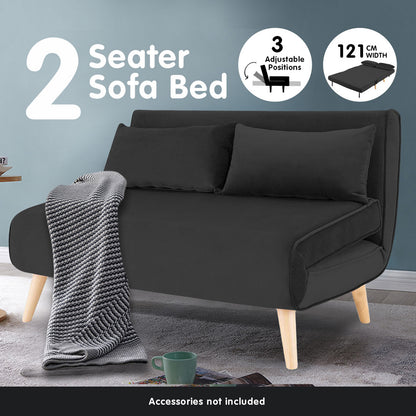 Sarantino 2-Seater Adjustable Sofa Bed Lounge Faux Velvet - Black-Furniture &gt; Sofas-PEROZ Accessories