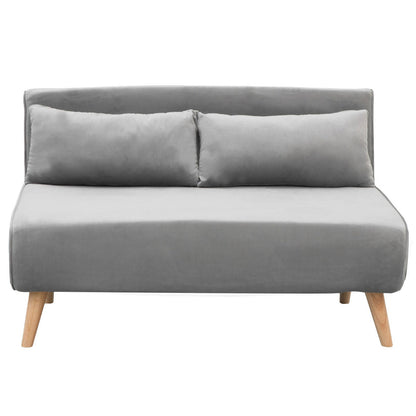 Sarantino 2-Seater Adjustable Sofa Bed Lounge Faux Velvet - Light Grey-Furniture &gt; Sofas-PEROZ Accessories