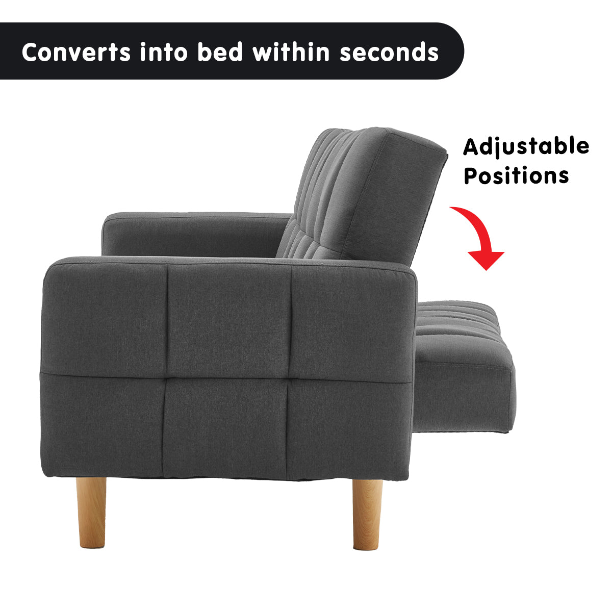 Sarantino 3-Seater Fabric Sofa Bed Futon - Dark Grey-Furniture &gt; Sofas-PEROZ Accessories