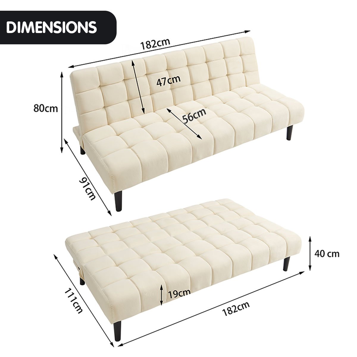 Sarantino Faux Suede Fabric Sofa Bed Furniture Lounge Seat Beige-Furniture &gt; Sofas-PEROZ Accessories