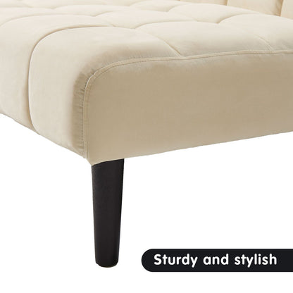 Sarantino Faux Suede Fabric Sofa Bed Furniture Lounge Seat Beige-Furniture &gt; Sofas-PEROZ Accessories