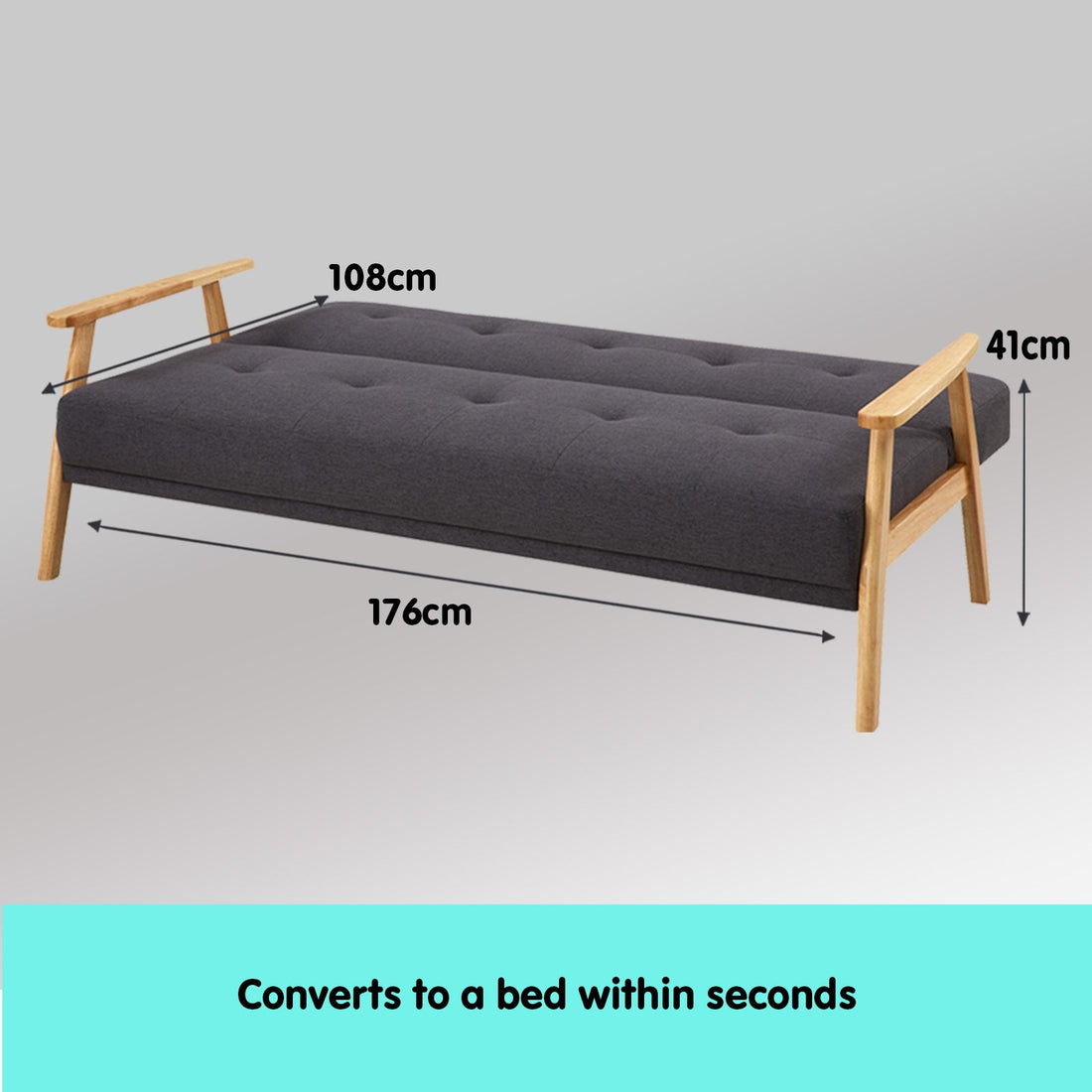 Sarantino 3 Seater Linen Fabric Wood Sofa Bed Lounge Couch Dark Grey-Furniture &gt; Sofas-PEROZ Accessories