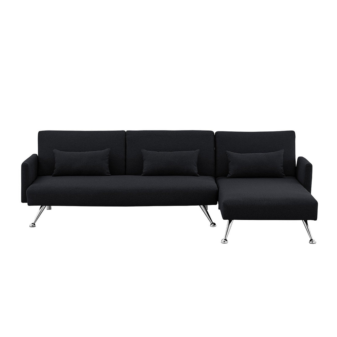 Sarantino Mia 3-Seater Sofa Bed with Chaise &amp; 3 Pillows - Black-Furniture &gt; Sofas-PEROZ Accessories