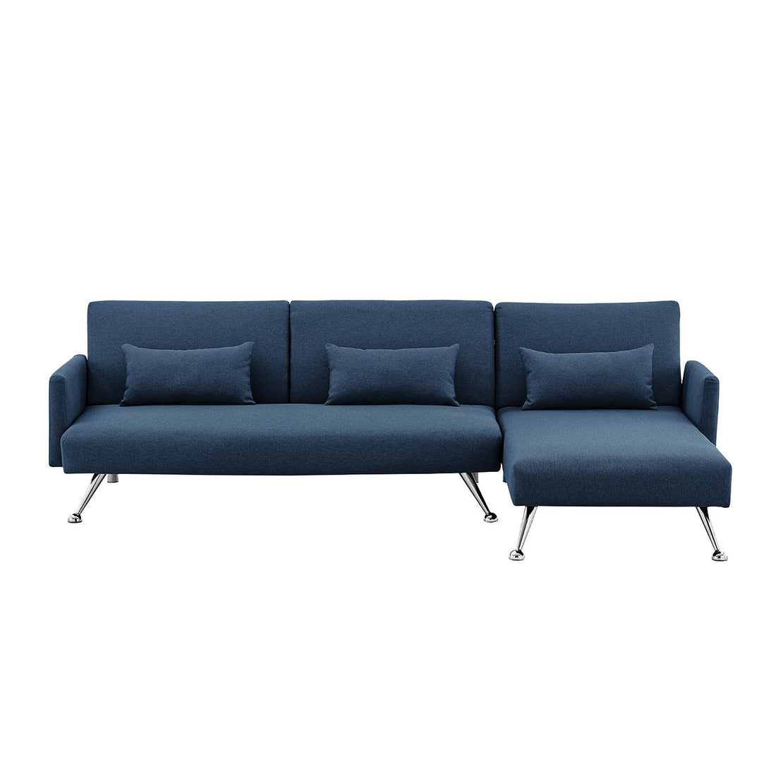 Sarantino Mia 3-Seater Sofa Bed with Chaise &amp; 3 Pillows - Blue-Furniture &gt; Sofas-PEROZ Accessories