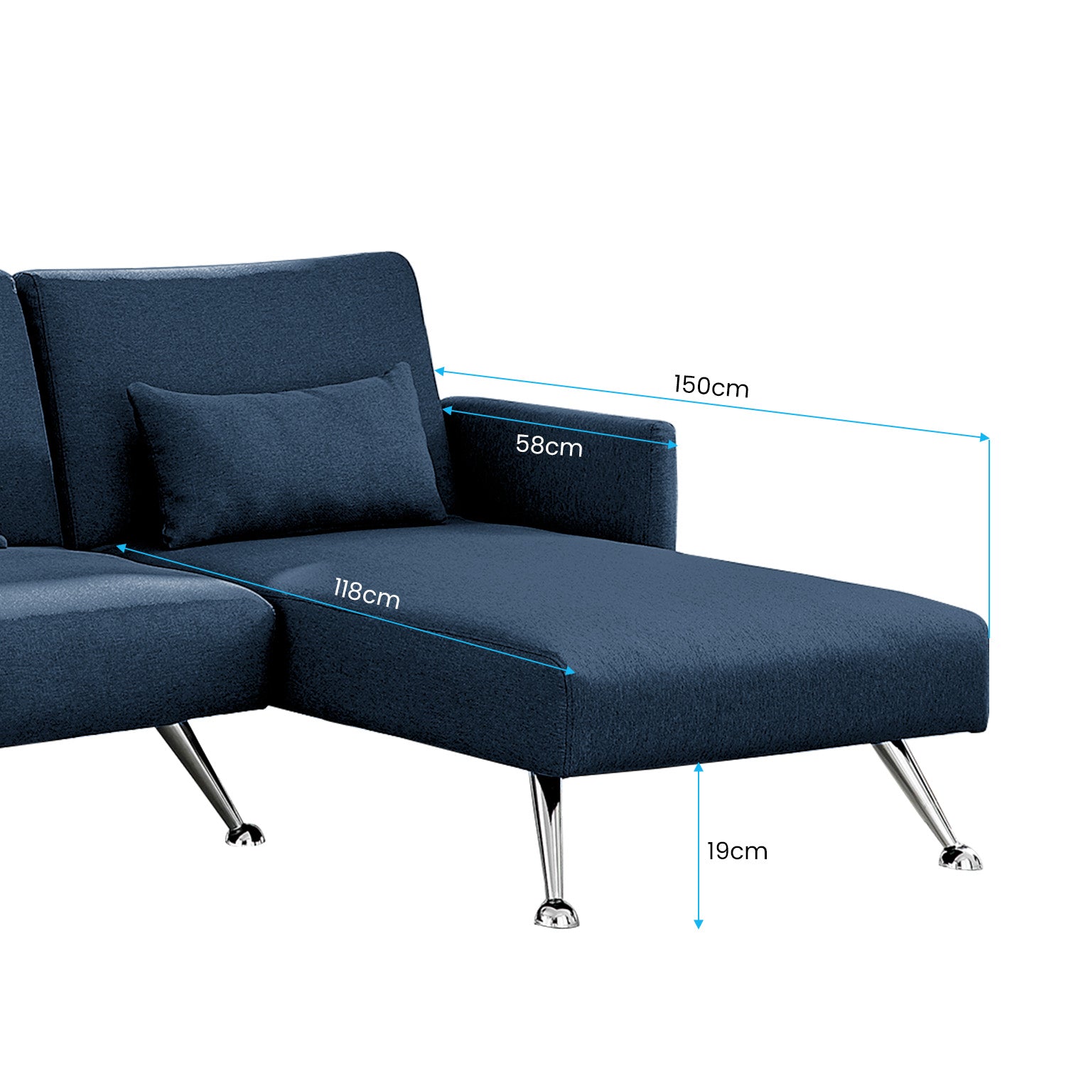 Sarantino Mia 3-Seater Sofa Bed with Chaise &amp; 3 Pillows - Blue-Furniture &gt; Sofas-PEROZ Accessories
