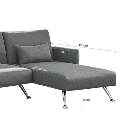 Sarantino Mia 3-Seater Corner Sofa Bed Chaise and Pillows Dark Grey-Furniture &gt; Sofas-PEROZ Accessories