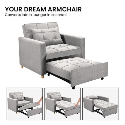 Sarantino Suri 3-in-1 Convertible Sofa Chair Bed Lounger - Light Grey-Furniture &gt; Sofas-PEROZ Accessories