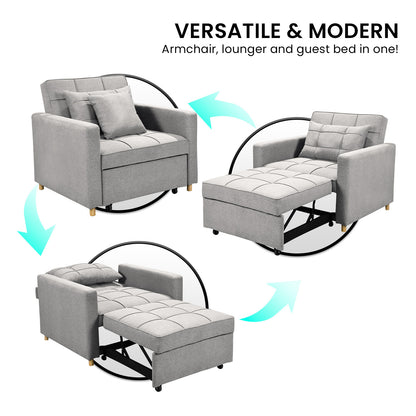 Sarantino Suri 3-in-1 Convertible Sofa Chair Bed Lounger - Light Grey-Furniture &gt; Sofas-PEROZ Accessories