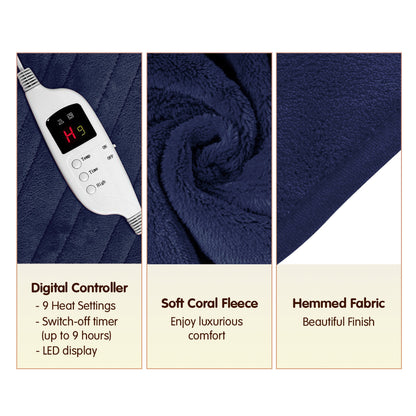 Laura Hill Heated Electric Blanket Coral Warm Fleece Winter Blue-Home &amp; Garden &gt; Bedding-PEROZ Accessories
