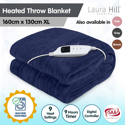 Laura Hill Heated Electric Blanket Coral Warm Fleece Winter Blue-Home &amp; Garden &gt; Bedding-PEROZ Accessories