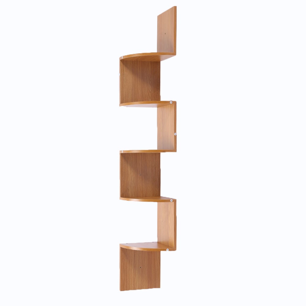 Sarantino 5 Tier Corner Wall Shelf Display Shelves Dvd Book Storag Rack Floating Mounted - Beech-Furniture &gt; Living Room-PEROZ Accessories