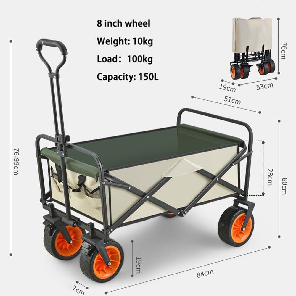 8 Inch Wheel Beige Folding Beach Wagon Cart Trolley Garden Outdoor Picnic Camping Sports Market Collapsible Shop-Outdoor &gt; Camping-PEROZ Accessories
