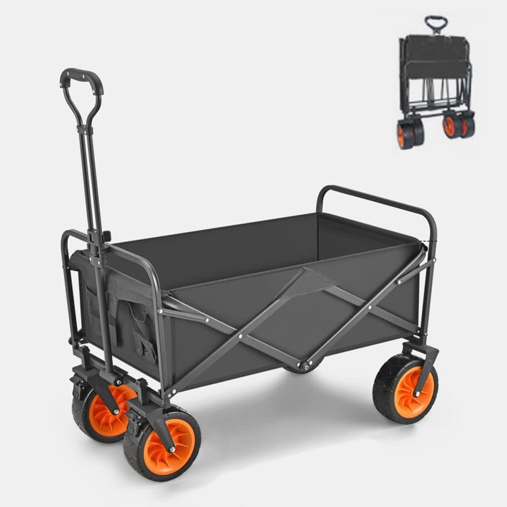 8 Inch Wheel Black Folding Beach Wagon Cart Trolley Garden Outdoor Picnic Camping Sports Market Collapsible Shop-Outdoor &gt; Camping-PEROZ Accessories