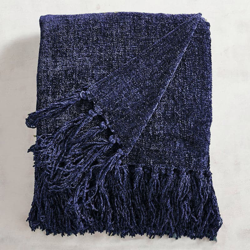 Acrylic Chenille Tassel Knitted Blanket Bed Sofa Throw Rug 150 x 200 cm (Blue)-Home &amp; Garden &gt; Rugs-PEROZ Accessories