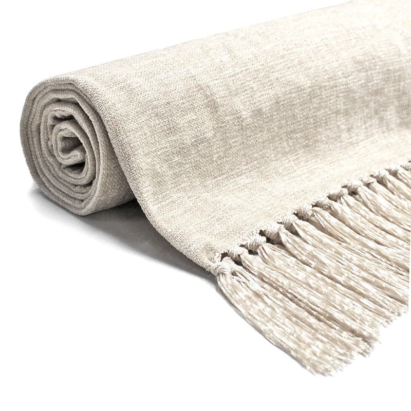 Acrylic Chenille Tassel Knitted Blanket Bed Sofa Throw Rug 150 x 200 cm (White)-Home &amp; Garden &gt; Rugs-PEROZ Accessories