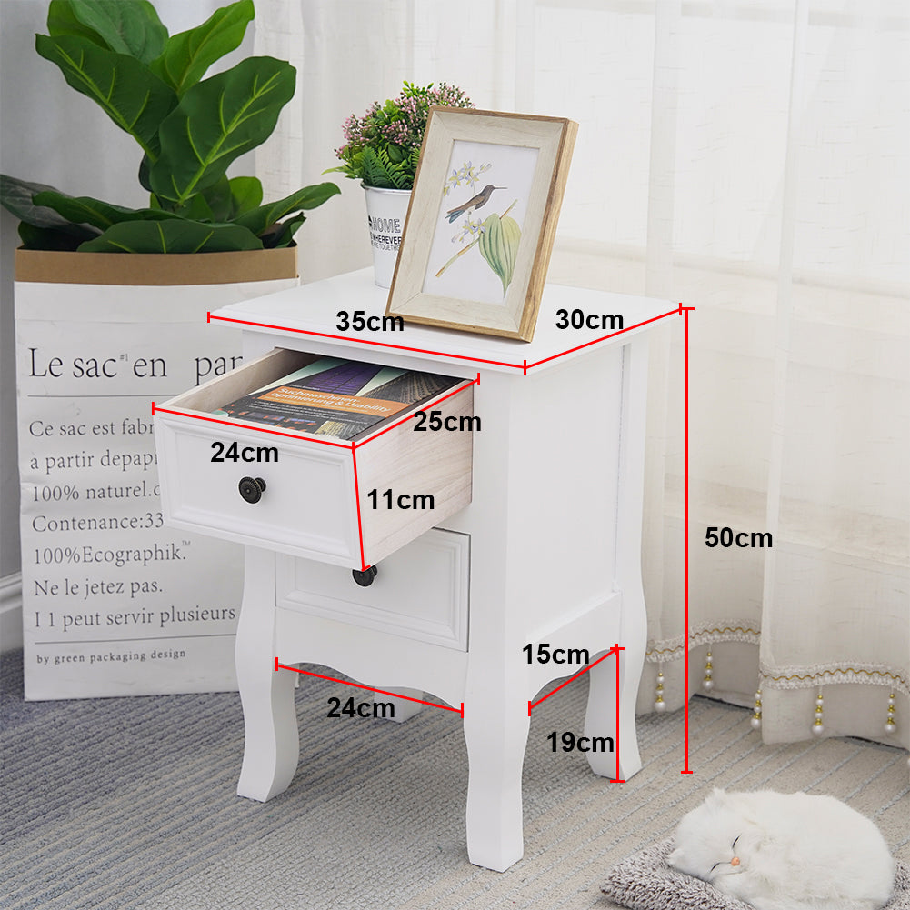 French Bedside Table Nightstand White Set of 2-Furniture &gt; Bedroom-PEROZ Accessories