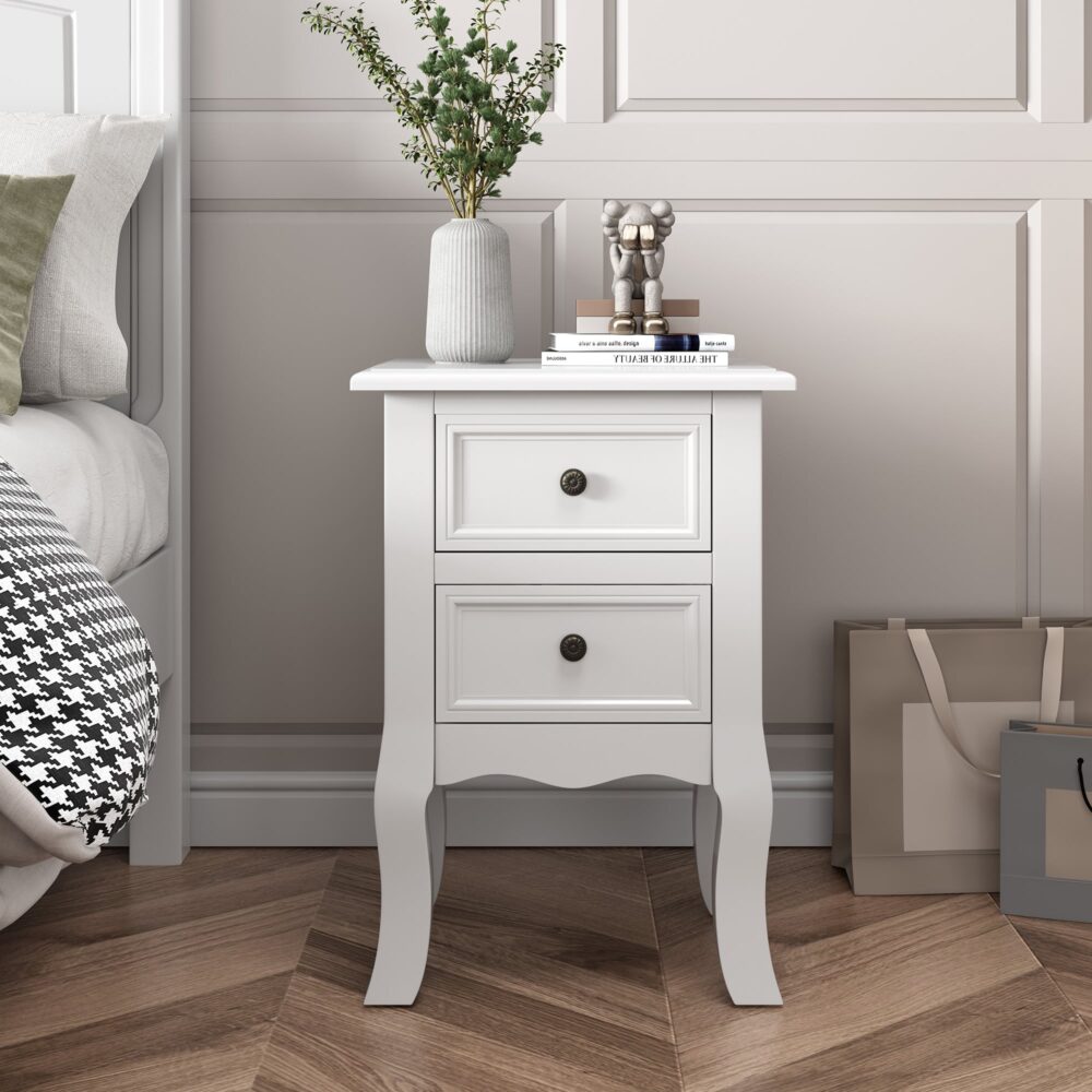 French Bedside Table Nightstand White Set of 2-Furniture &gt; Bedroom-PEROZ Accessories