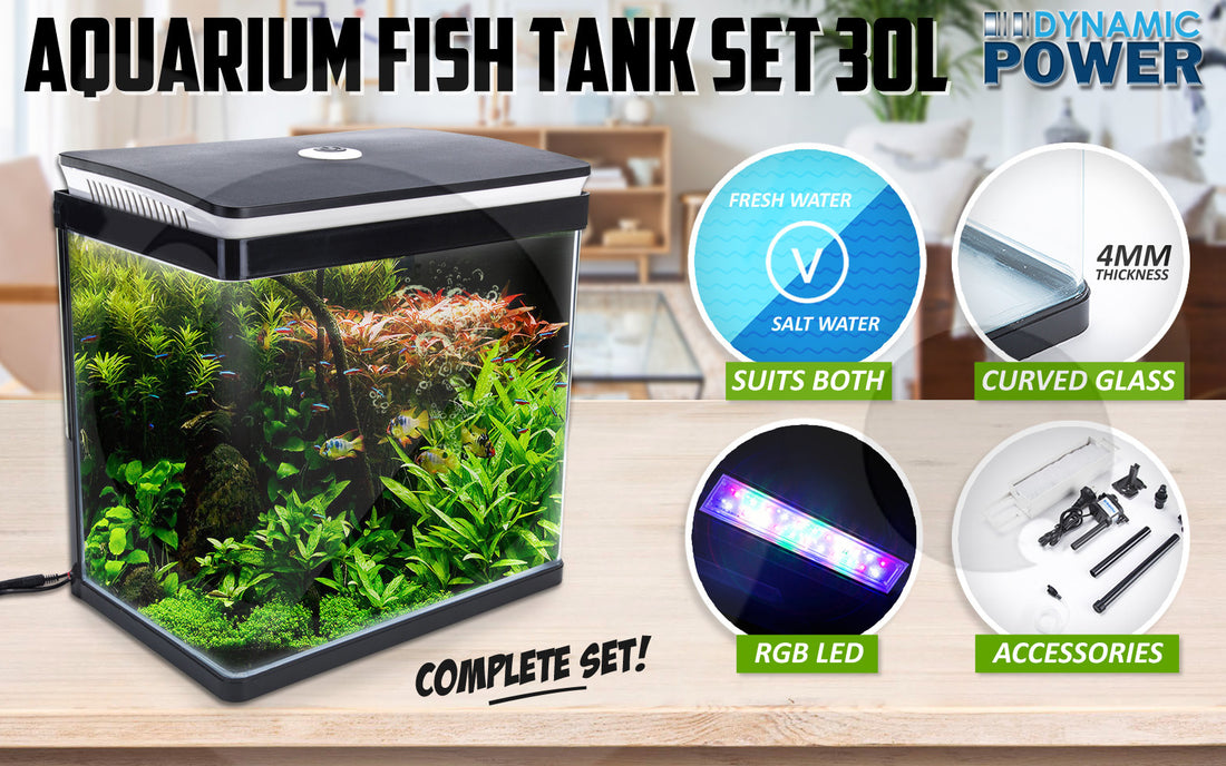 Dynamic Power Aquarium Fish Tank 30L Curved Glass RGB LED-Pet Care &gt; Aquarium-PEROZ Accessories