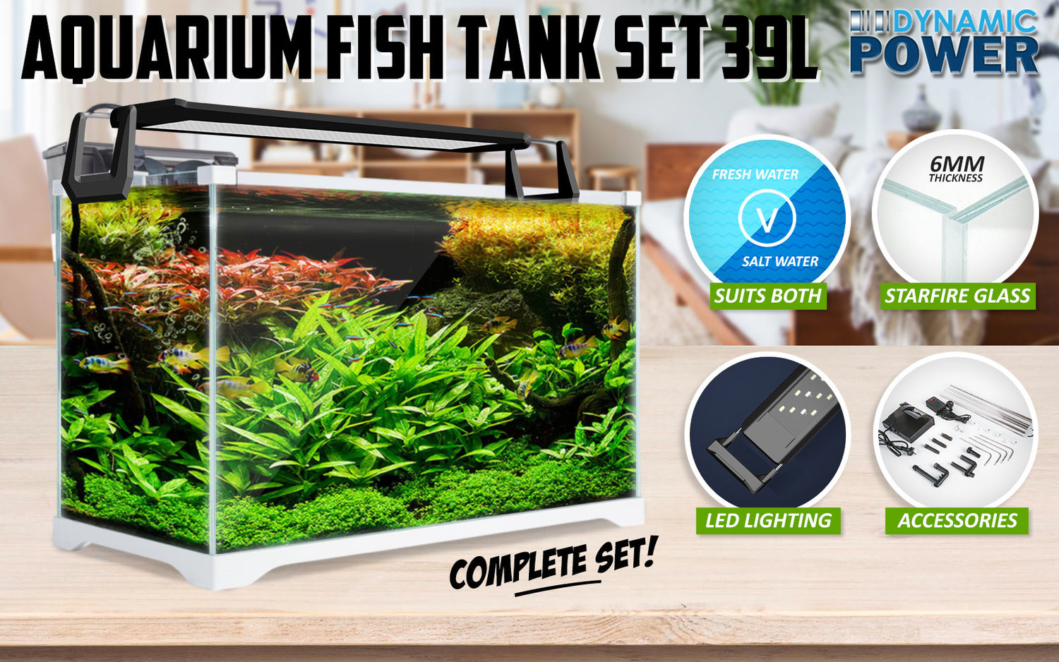 Dynamic Power Aquarium Fish Tank 39L Starfire Glass-Pet Care &gt; Aquarium-PEROZ Accessories