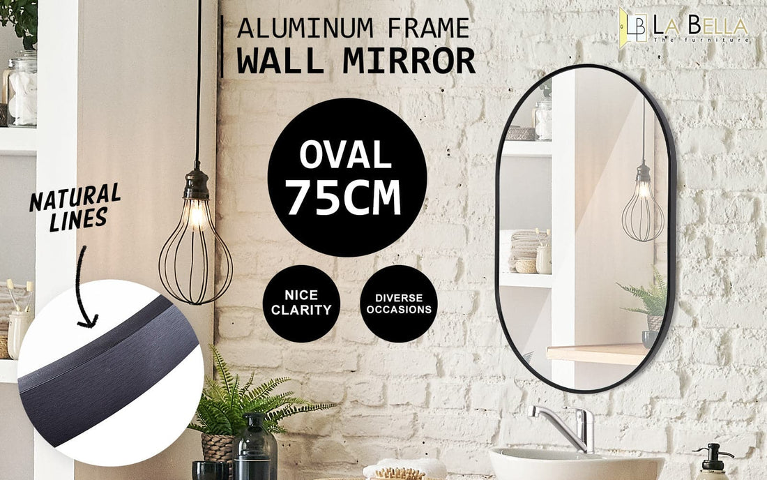 La Bella Black Wall Mirror Oval Aluminum Frame Makeup Decor Bathroom Vanity 50 x 75cm-Health &amp; Beauty &gt; Makeup Mirrors-PEROZ Accessories
