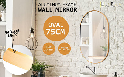 La Bella Gold Wall Mirror Oval Aluminum Frame Makeup Decor Bathroom Vanity 50 x 75cm-Health &amp; Beauty &gt; Makeup Mirrors-PEROZ Accessories