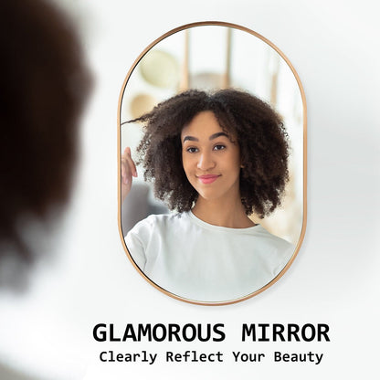 La Bella Gold Wall Mirror Oval Aluminum Frame Makeup Decor Bathroom Vanity 50 x 75cm-Health &amp; Beauty &gt; Makeup Mirrors-PEROZ Accessories
