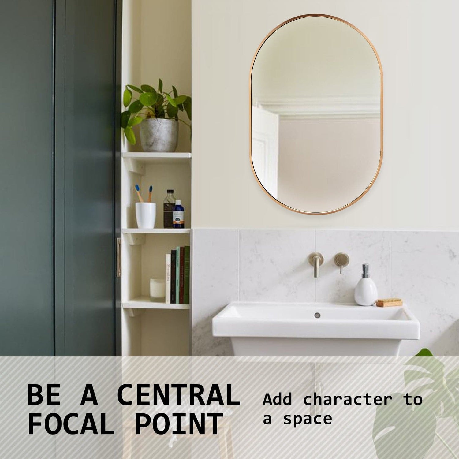 La Bella Gold Wall Mirror Oval Aluminum Frame Makeup Decor Bathroom Vanity 50 x 75cm-Health &amp; Beauty &gt; Makeup Mirrors-PEROZ Accessories