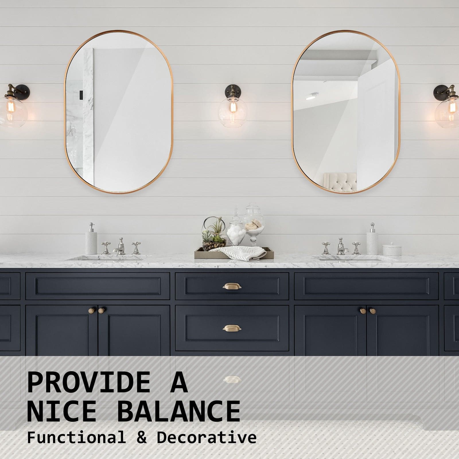 La Bella Gold Wall Mirror Oval Aluminum Frame Makeup Decor Bathroom Vanity 50 x 75cm-Health &amp; Beauty &gt; Makeup Mirrors-PEROZ Accessories