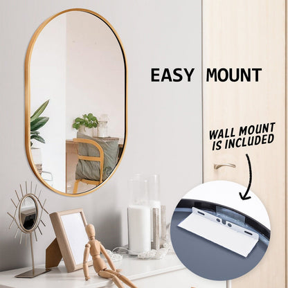 La Bella Gold Wall Mirror Oval Aluminum Frame Makeup Decor Bathroom Vanity 50 x 75cm-Health &amp; Beauty &gt; Makeup Mirrors-PEROZ Accessories