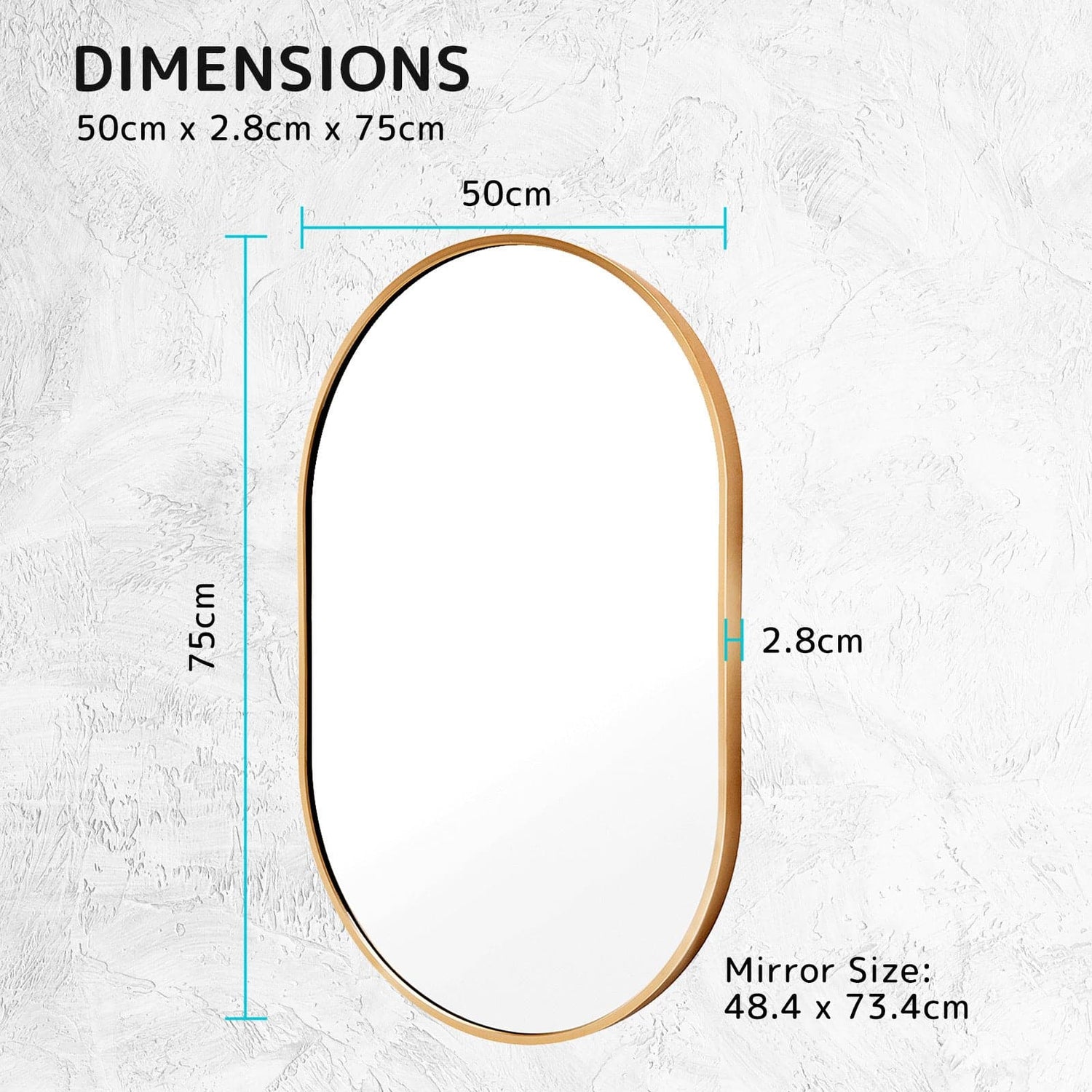La Bella Gold Wall Mirror Oval Aluminum Frame Makeup Decor Bathroom Vanity 50 x 75cm-Health &amp; Beauty &gt; Makeup Mirrors-PEROZ Accessories