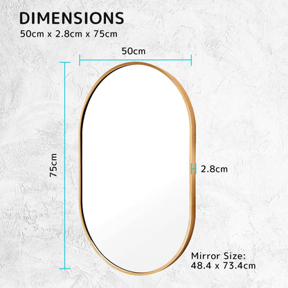 La Bella Gold Wall Mirror Oval Aluminum Frame Makeup Decor Bathroom Vanity 50 x 75cm-Health &amp; Beauty &gt; Makeup Mirrors-PEROZ Accessories