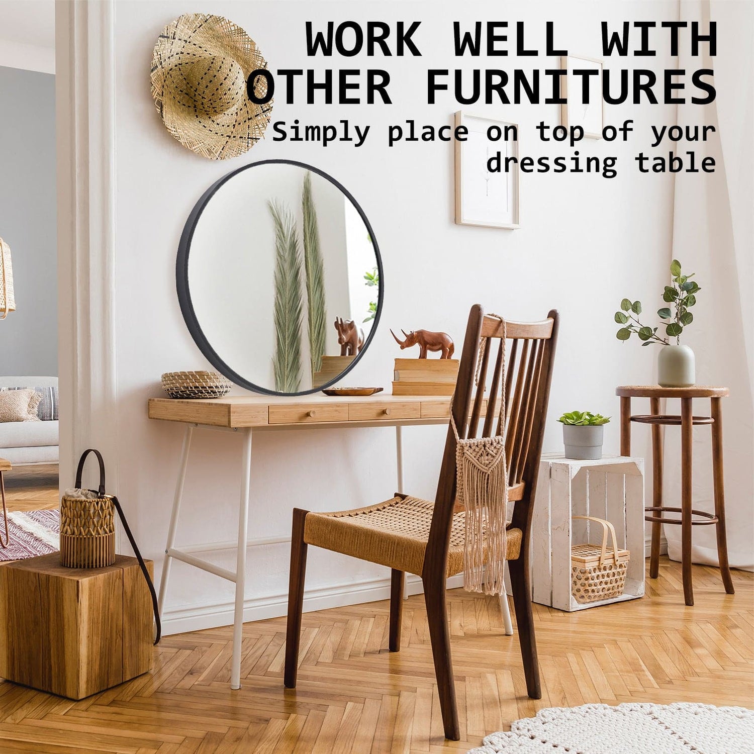 2 Set La Bella Black Wall Mirror Round Aluminum Frame Makeup Decor Bathroom Vanity 80cm-Health &amp; Beauty &gt; Makeup Mirrors-PEROZ Accessories