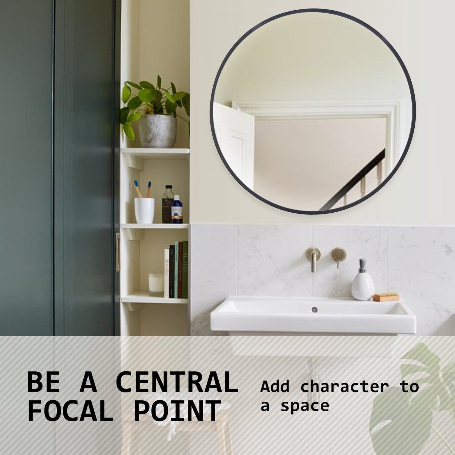 2 Set La Bella Black Wall Mirror Round Aluminum Frame Makeup Decor Bathroom Vanity 80cm-Health &amp; Beauty &gt; Makeup Mirrors-PEROZ Accessories