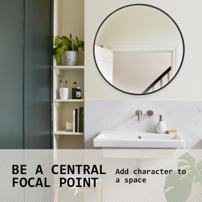 2 Set La Bella Black Wall Mirror Round Aluminum Frame Makeup Decor Bathroom Vanity 80cm-Health &amp; Beauty &gt; Makeup Mirrors-PEROZ Accessories