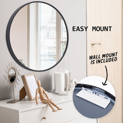 2 Set La Bella Black Wall Mirror Round Aluminum Frame Makeup Decor Bathroom Vanity 80cm-Health &amp; Beauty &gt; Makeup Mirrors-PEROZ Accessories